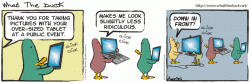 What the Duck comic strip about over-sized tablets