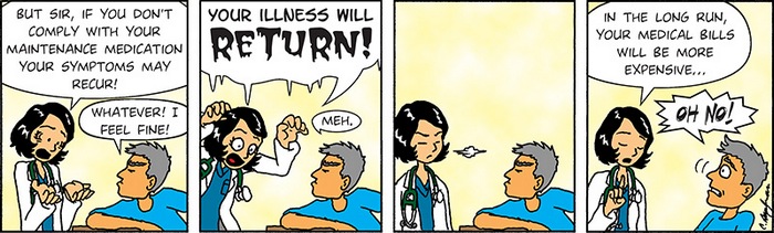Callous comic on the fear of expensive medical blls